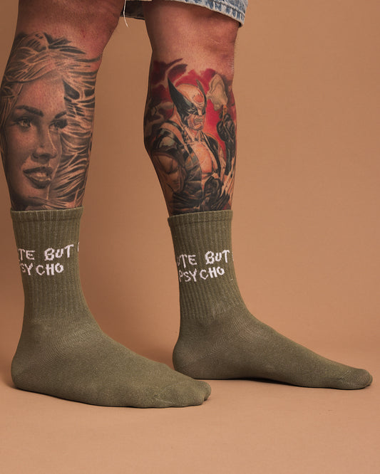 Side view of Cute But Psycho Dusty Green Socks