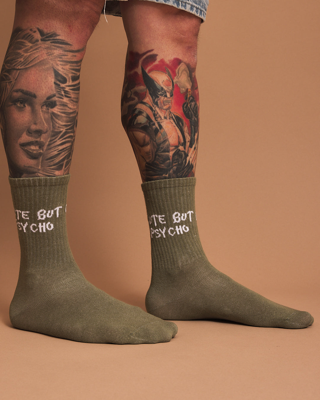 Side view of Cute But Psycho Dusty Green Socks