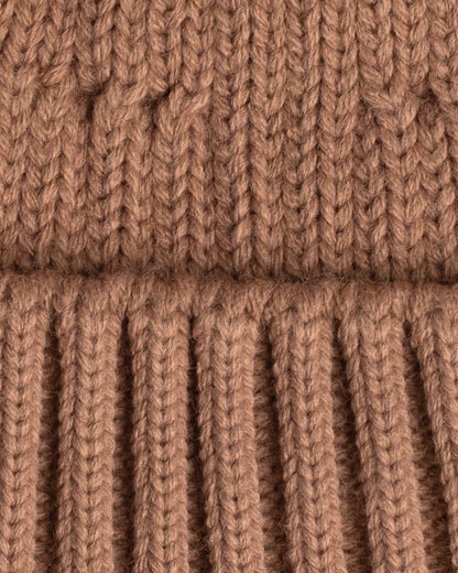 close look of dusty pink fisherman beanie 