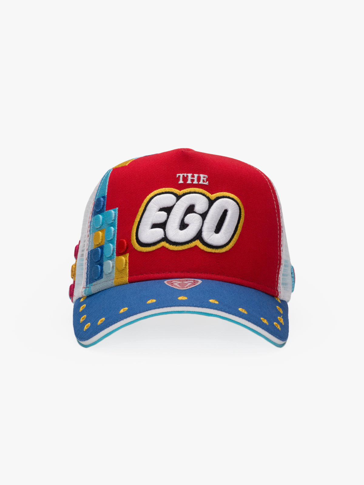 Front view of Ego Red Trucker Hat
