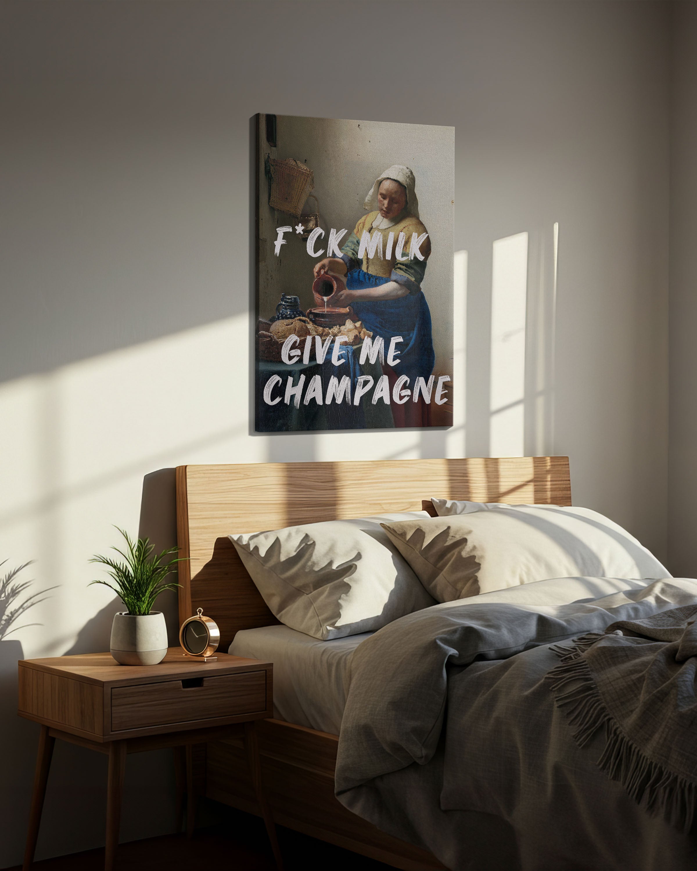 F*ck Milk, Give Me Champagne – Handwritten Canvas