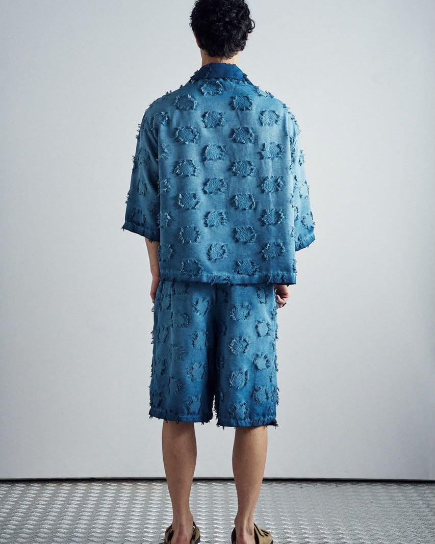 Frayed Grid Blue Set - back view