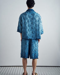 Frayed Grid Blue Set - back view