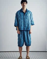 Frayed Grid Blue Set - front view