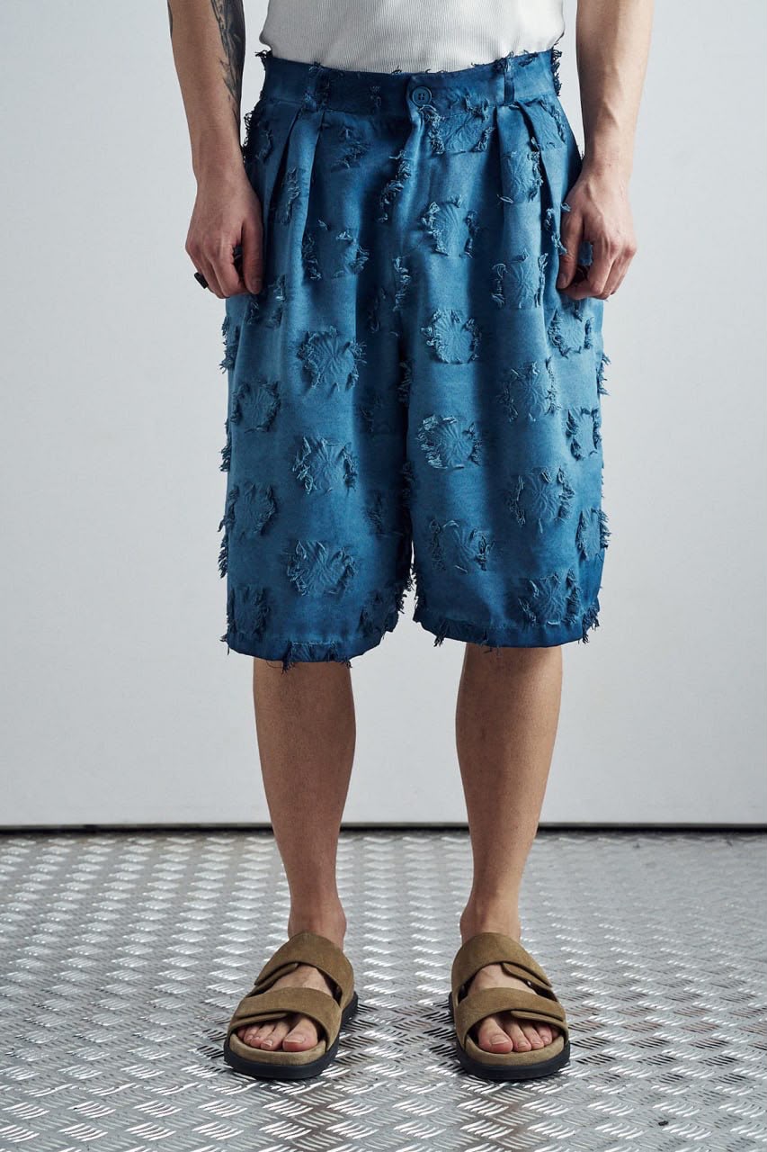 Frayed Grid Blue Set - shorts detail
