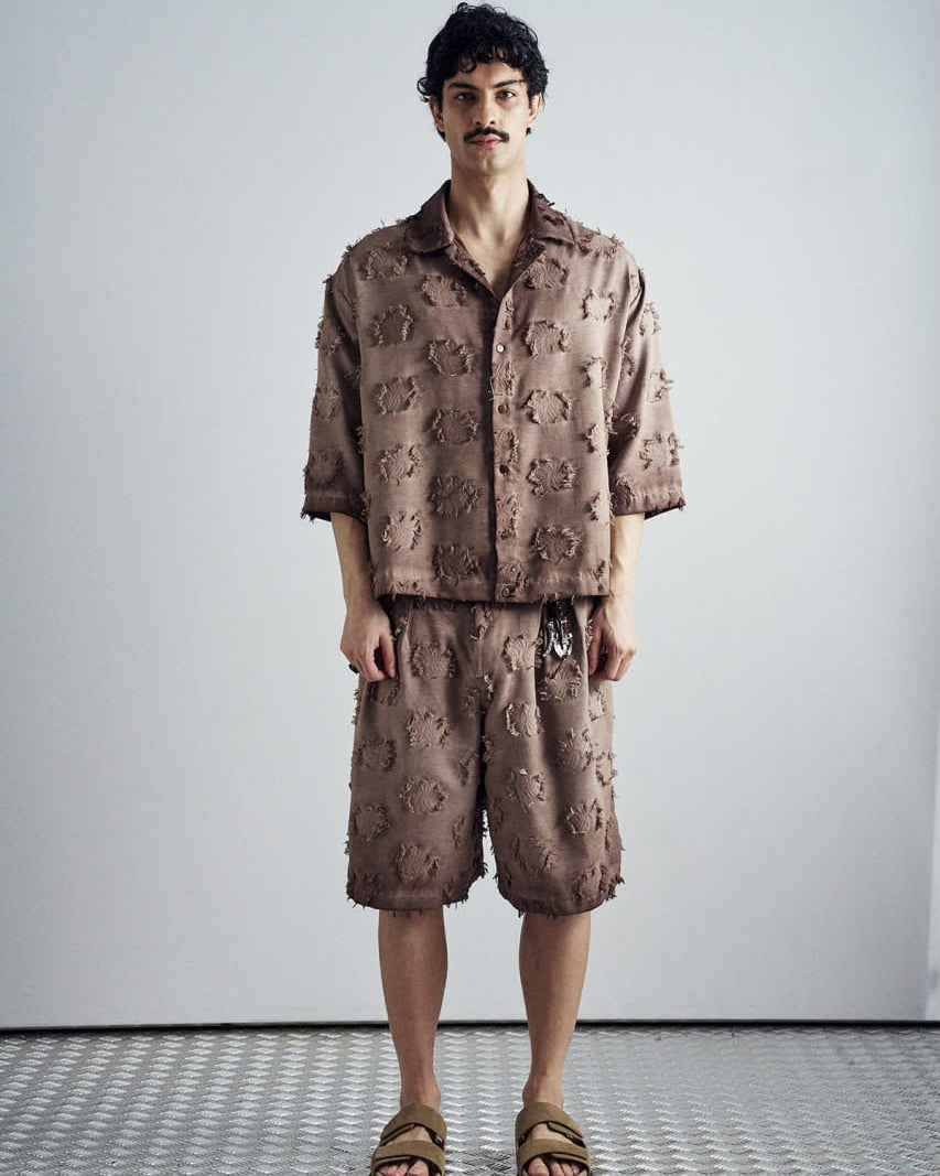 Frayed Grid Brown Set - front view