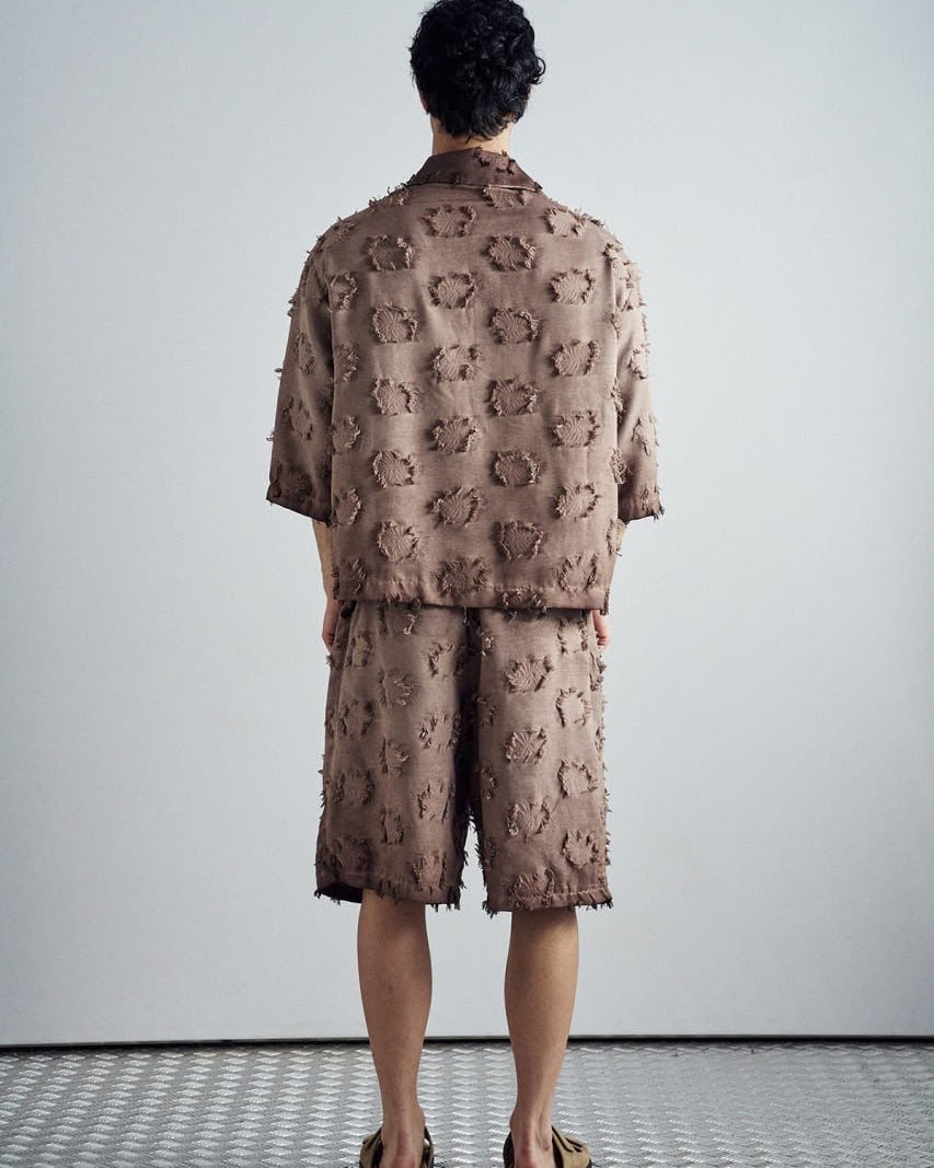 Frayed Grid Brown Set - shirt detail