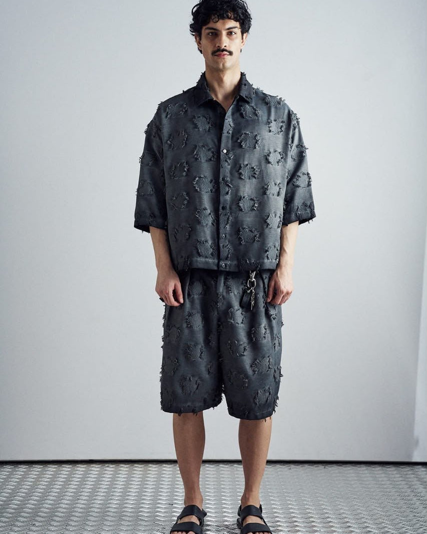 Frayed Grid Dark Navy Set - front view
