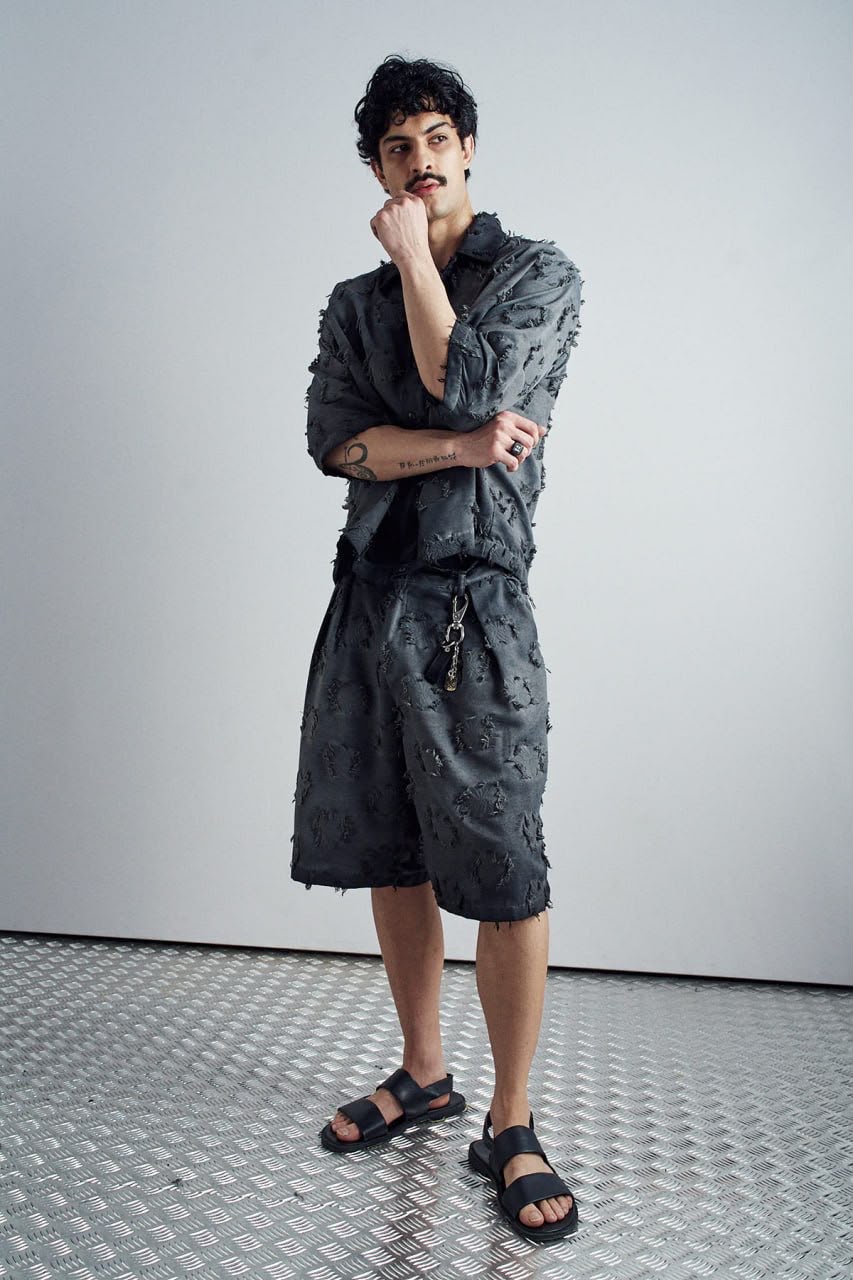 Frayed Grid Dark Navy Set - styled view