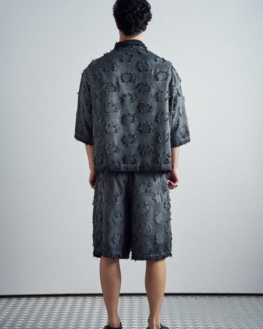 Frayed Grid Dark Navy Set - fabric texture detail