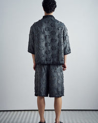 Frayed Grid Dark Navy Set - fabric texture detail