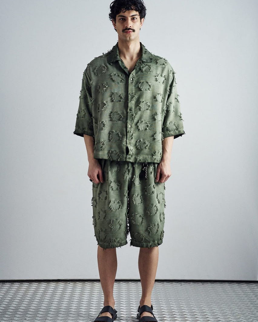 Frayed Grid Green Set - front view