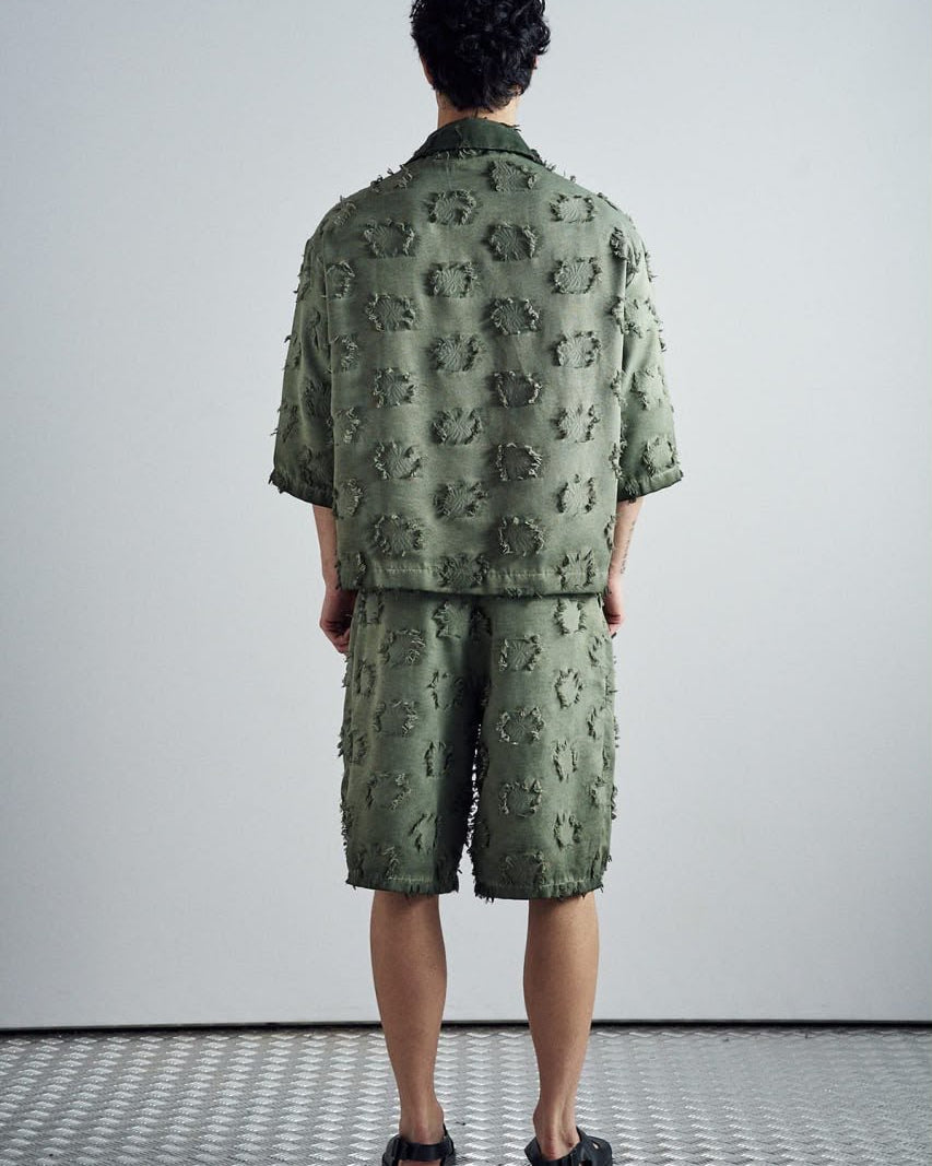 Frayed Grid Green Set - shirt detail