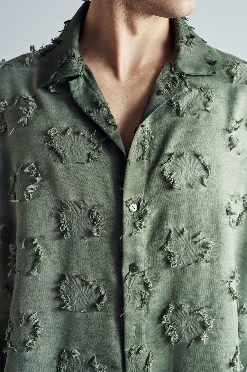 Frayed Grid Green Set - fabric texture detail