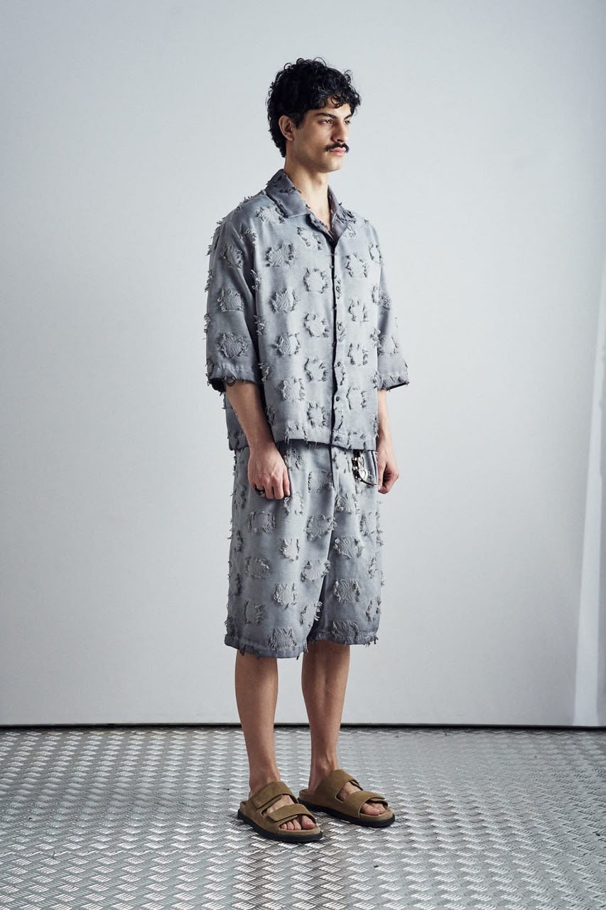 Frayed Grid Light Grey Set - styled view