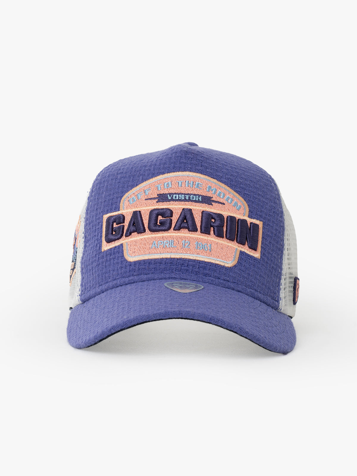 Front view of Gagarin Purple Trucker Hat