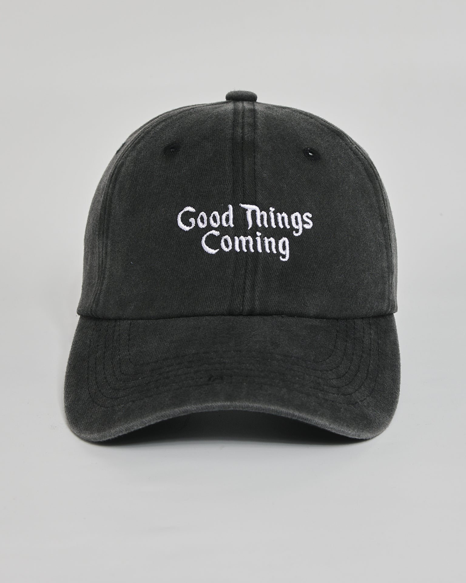 Good Things Coming black washed cap - front view