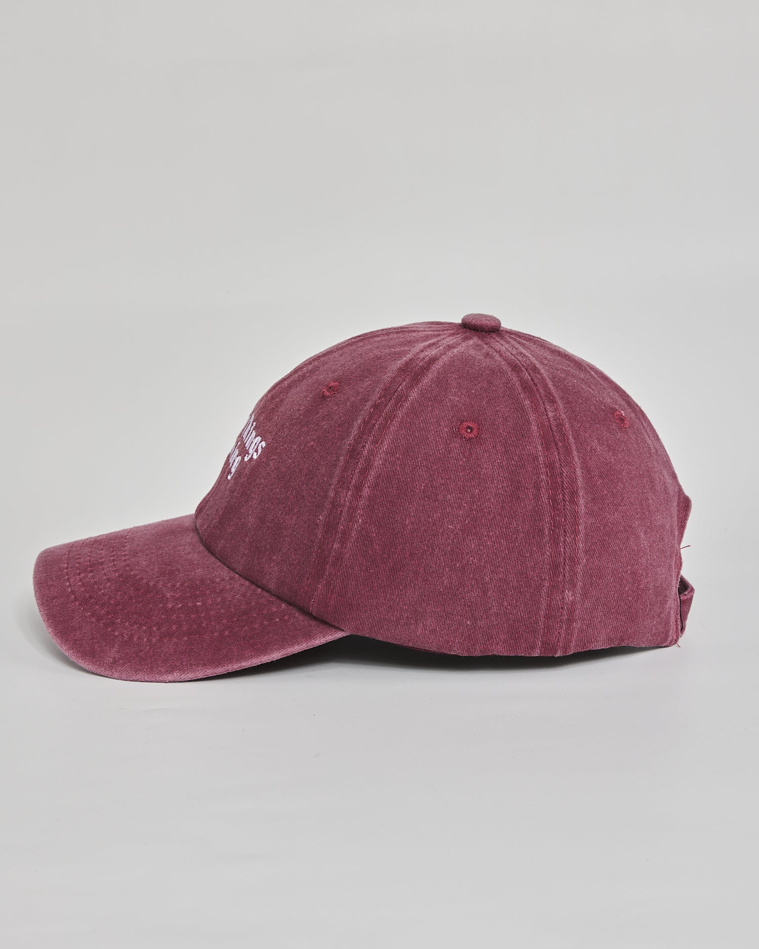 Good Things Coming burgundy washed cap - angled view