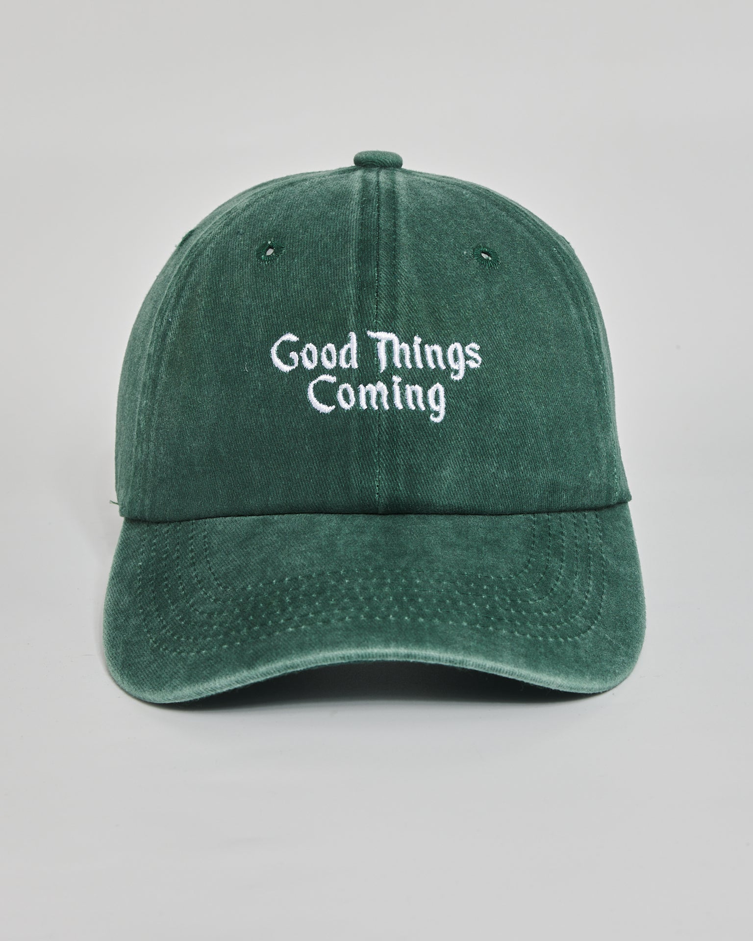 Good Things Coming forest green washed cap - front view