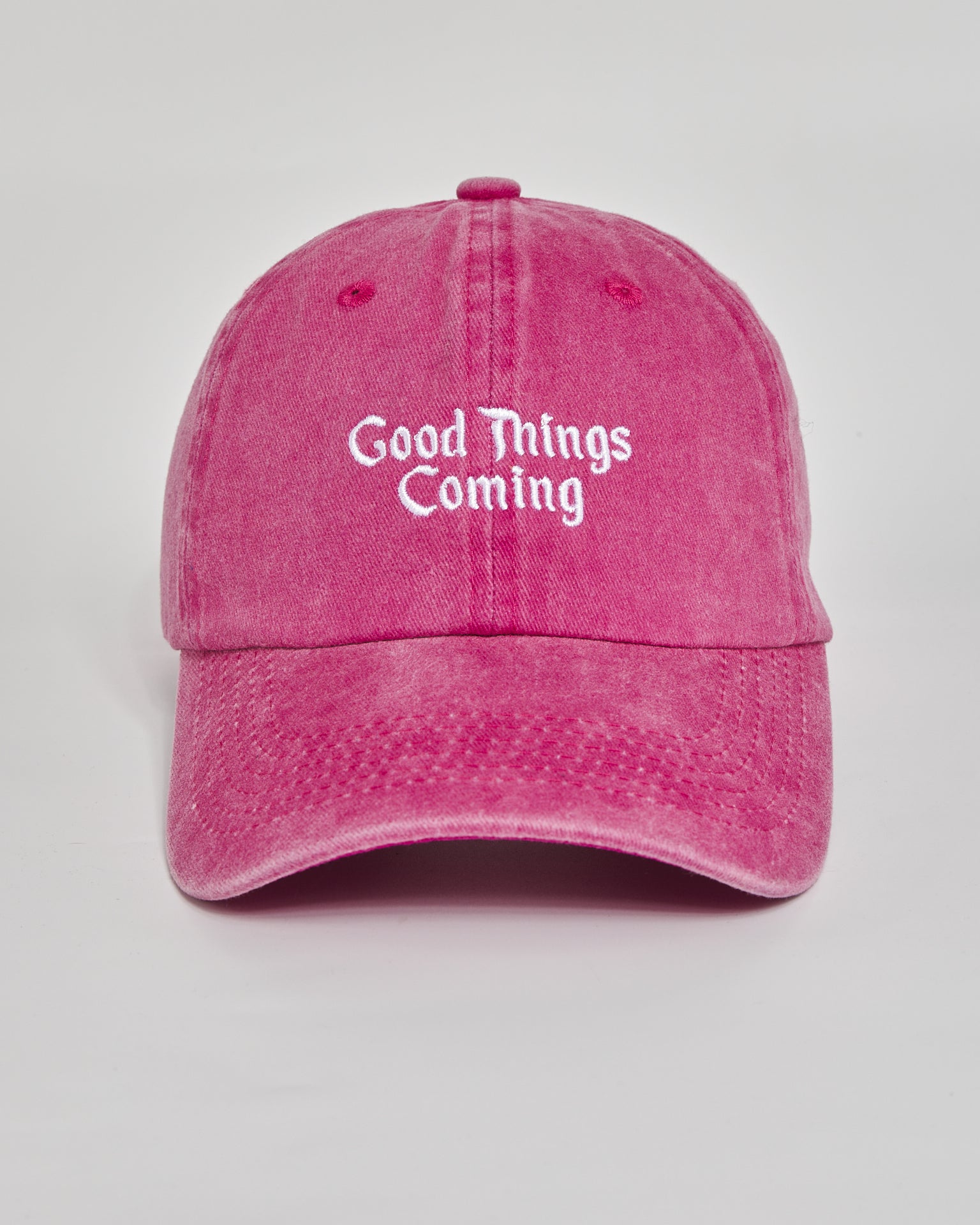 Good Things Coming hot pink washed cap - front view