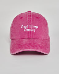 Good Things Coming hot pink washed cap - front view