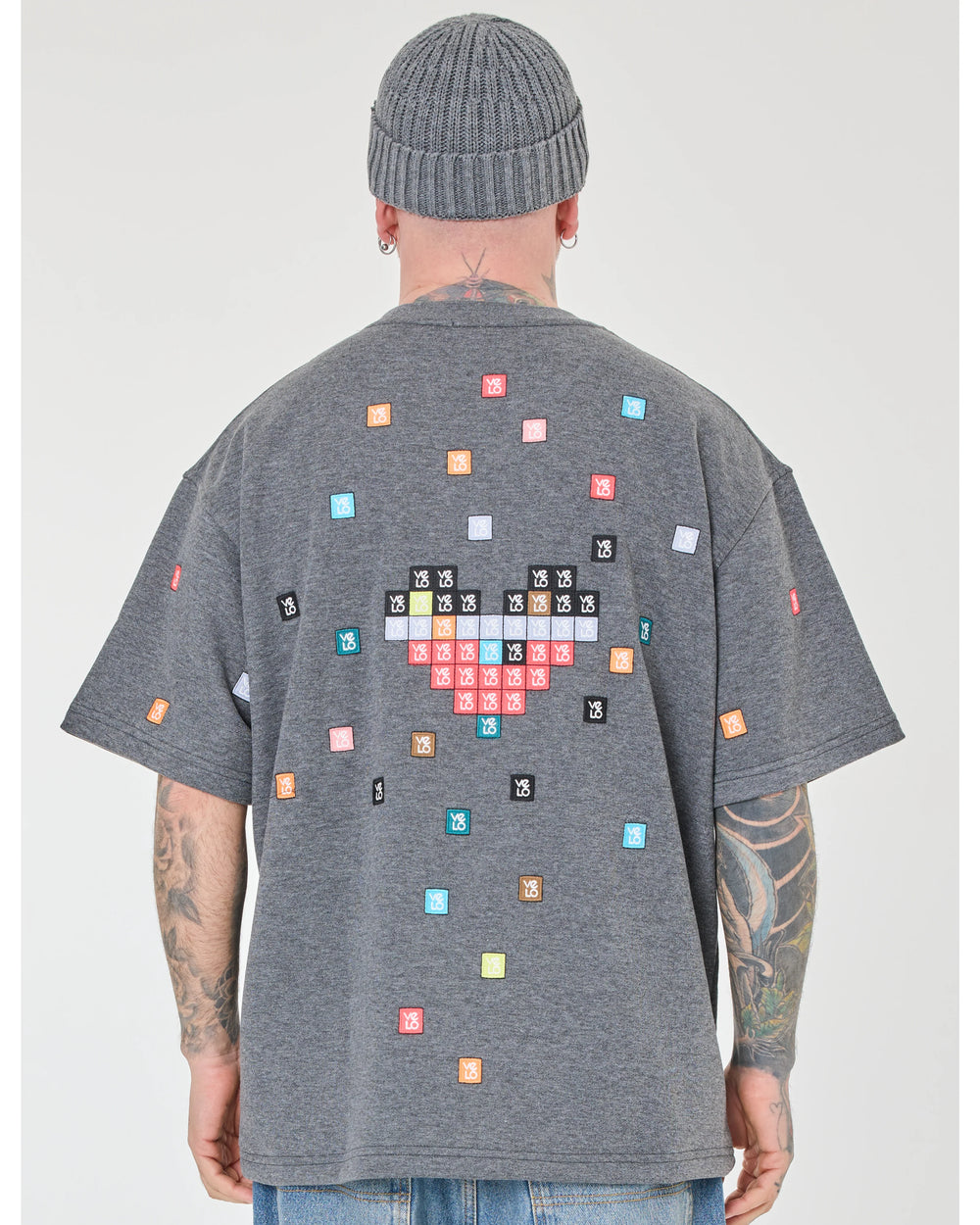 back view of Love Pixel Gray Tee