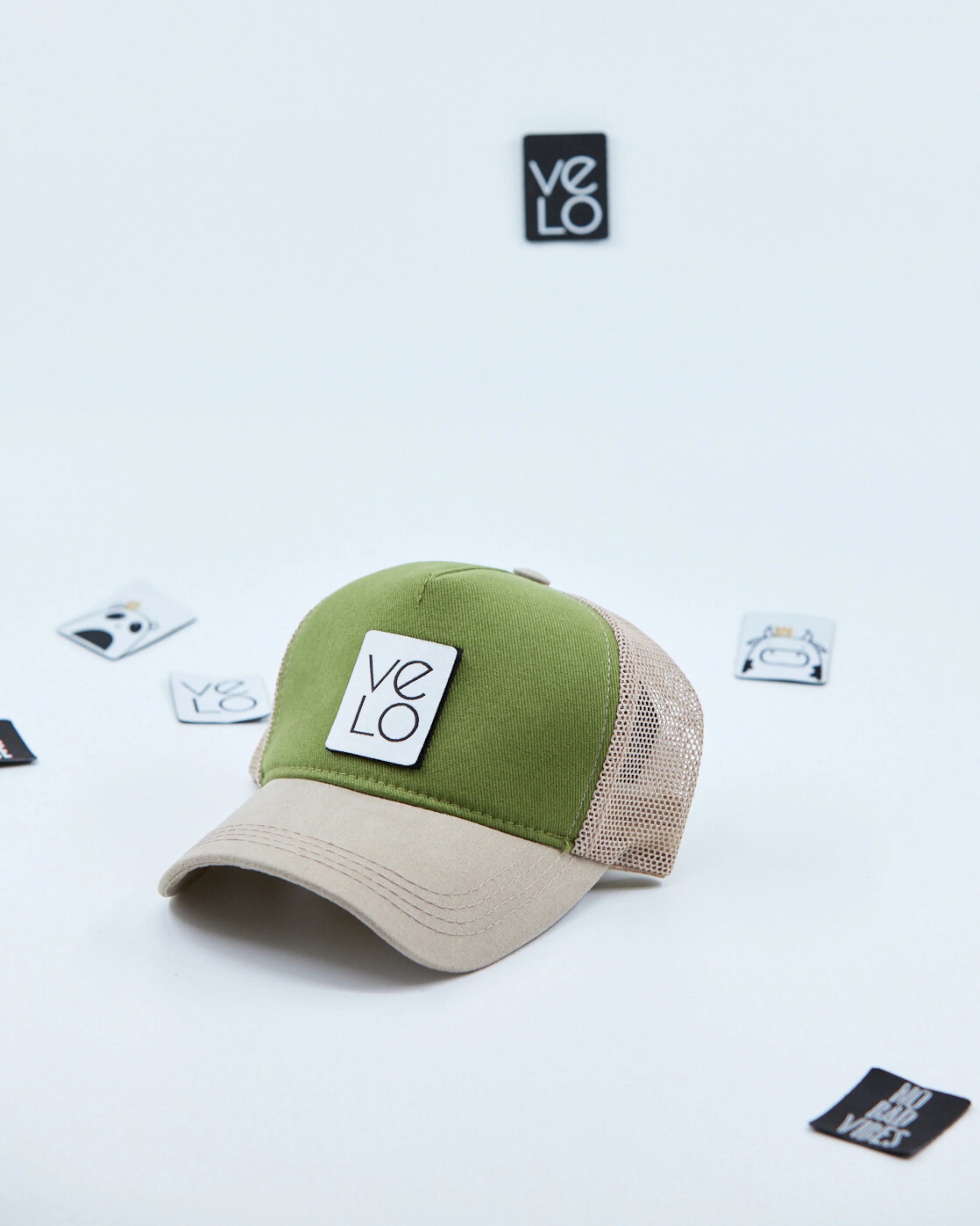 Side view of Green and Beige Customisable Trucker Cap