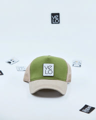 Front view of Green and Beige Customisable Trucker Cap