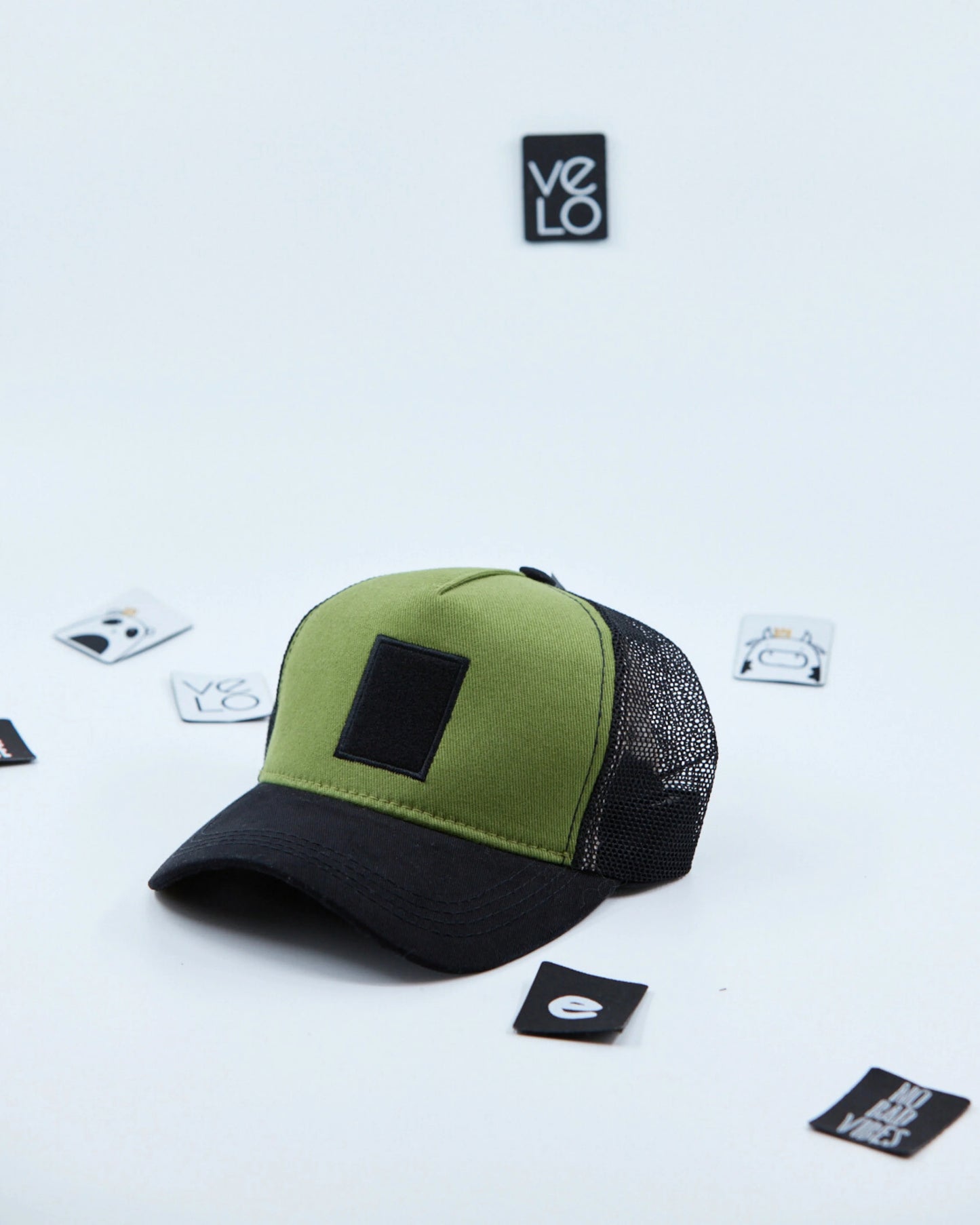 Side view of Green and Black Customisable Trucker Cap