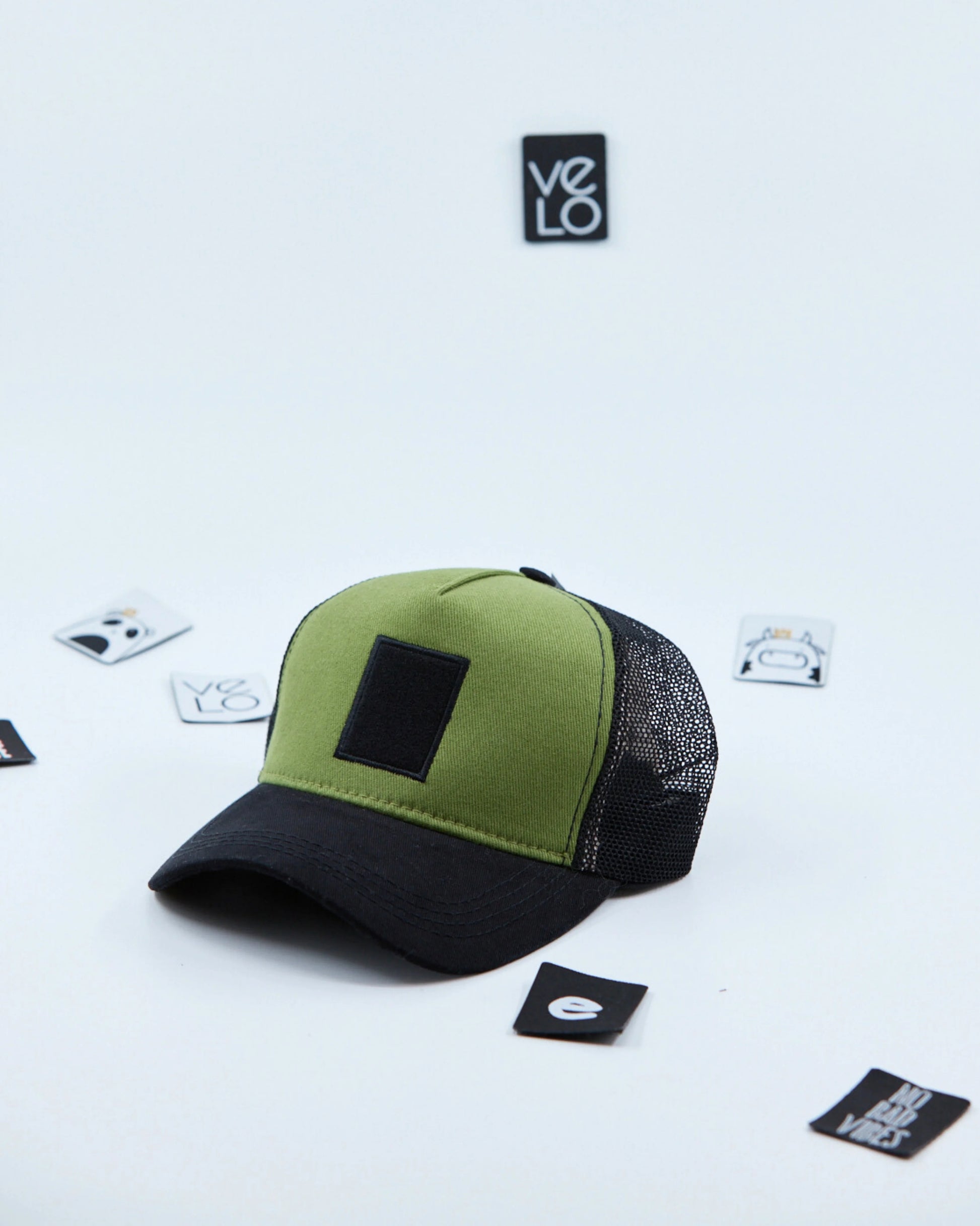 Side view of Green and Black Customisable Trucker Cap