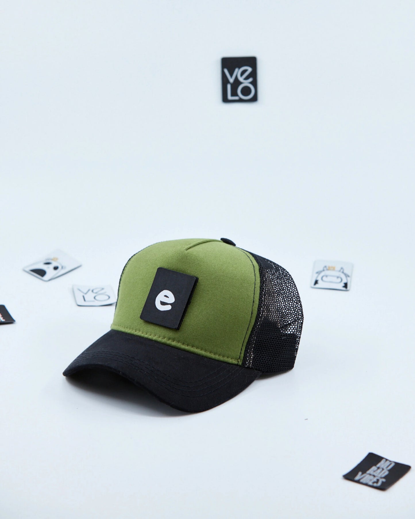 Side view of Green and Black Customisable Trucker Cap