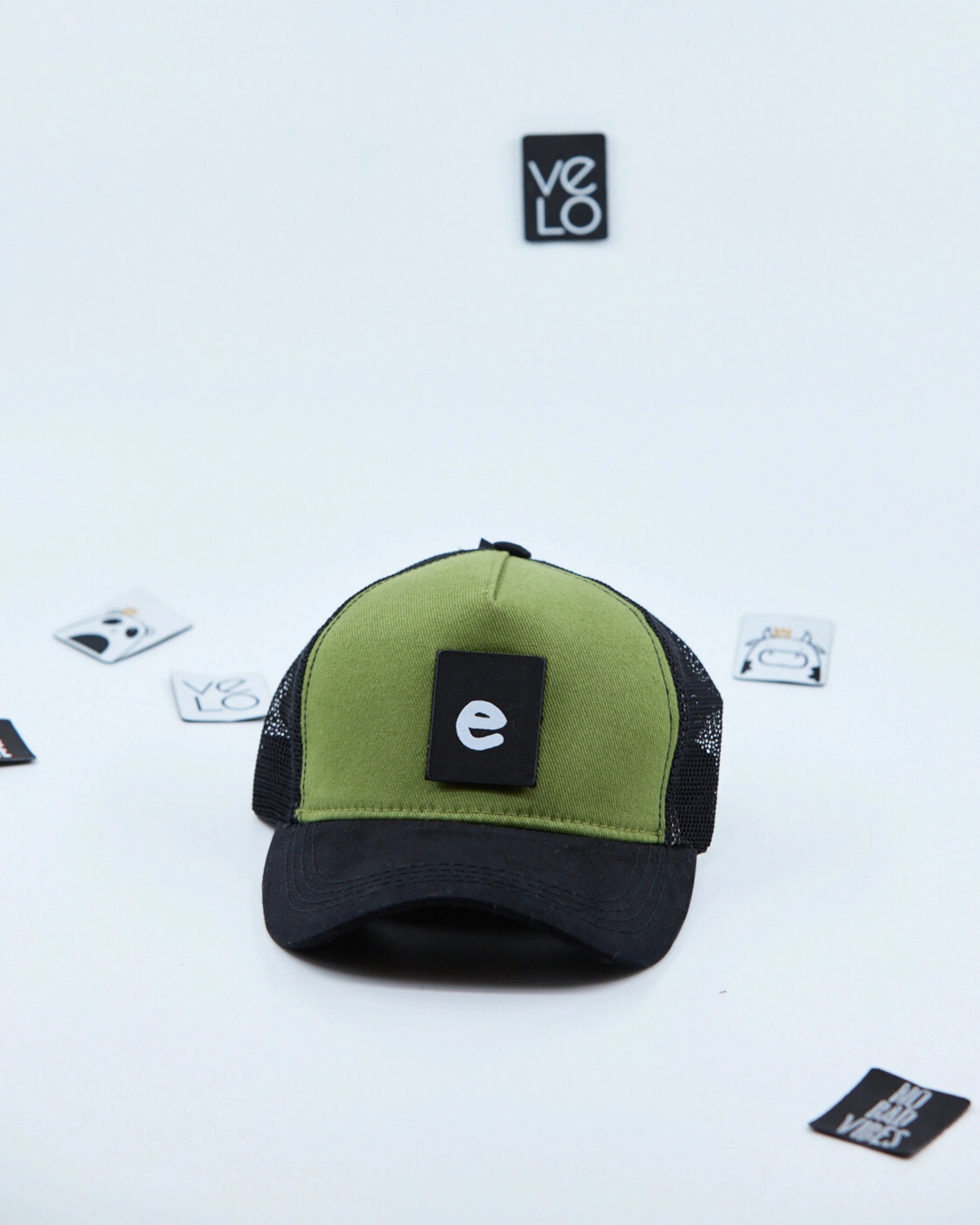 Front view of Green and Black Customisable Trucker Cap