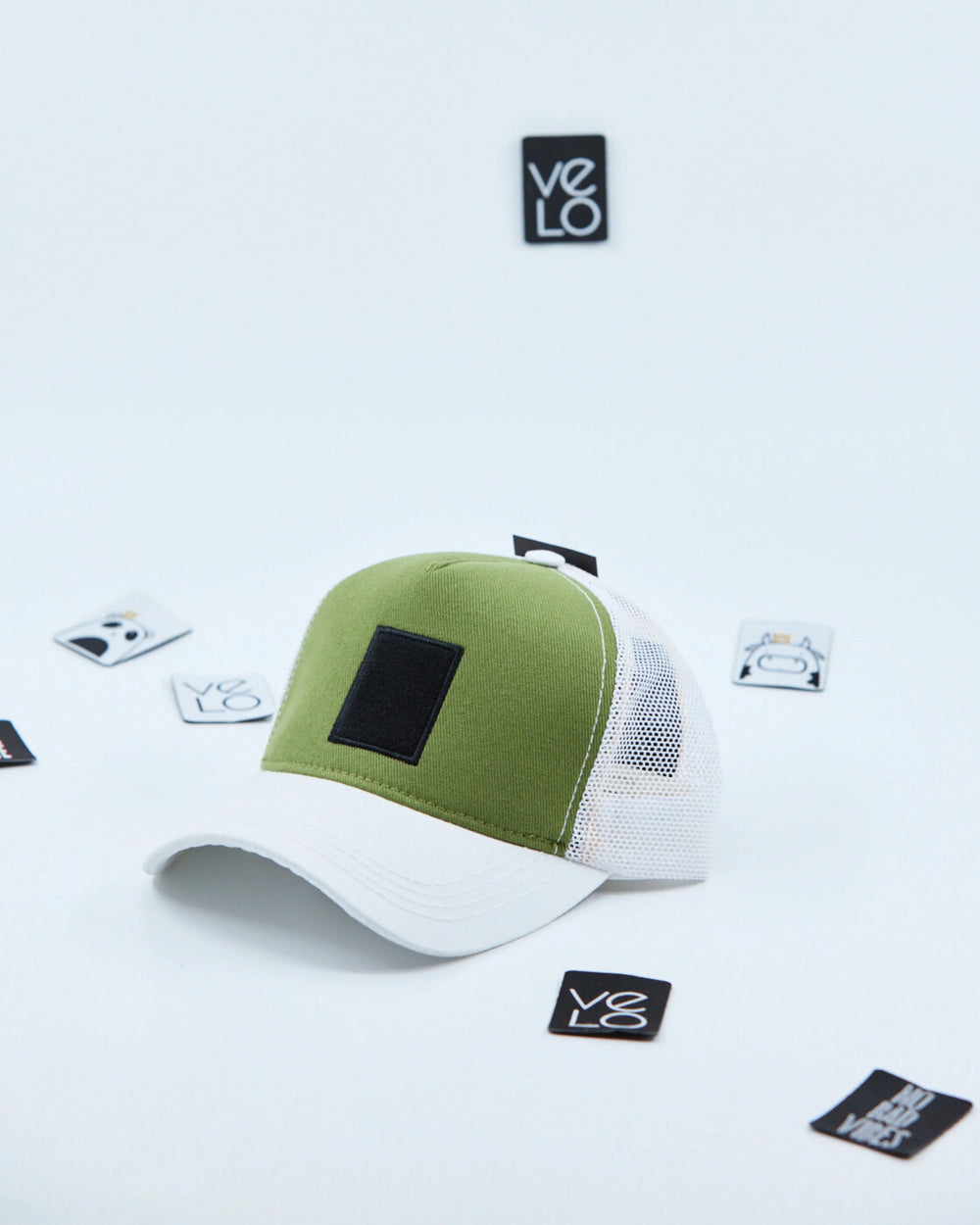 Side view of Green and White Trucker Cap
