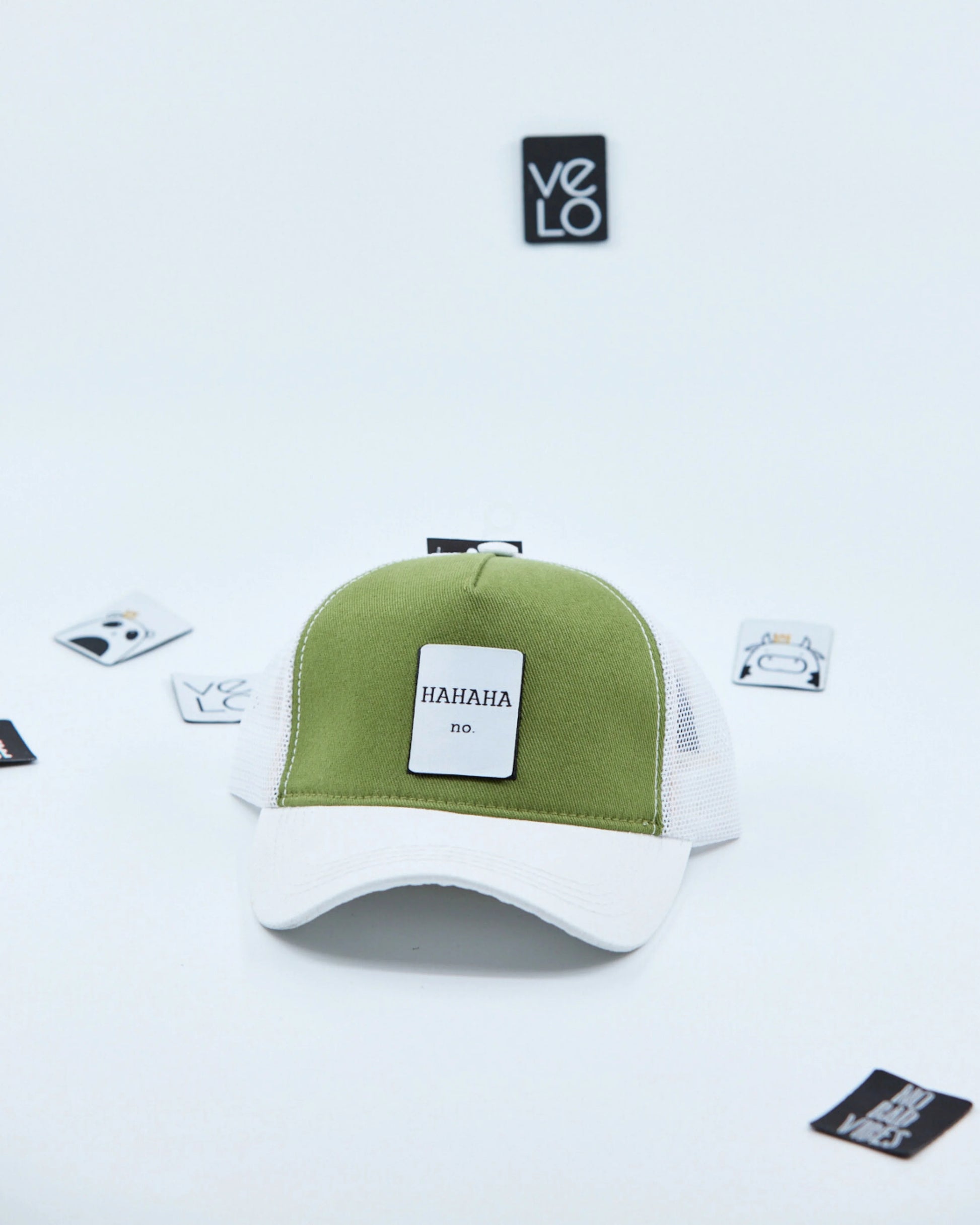 Front view of Green and White Trucker Cap