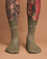 Front view of Hahaha No Dusty Green Socks