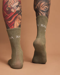 Back view of Hahaha No Dusty Green Socks