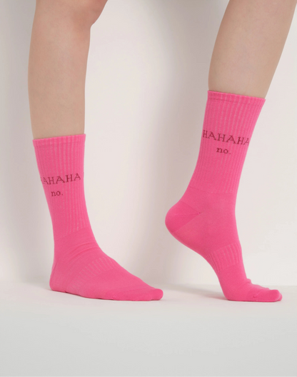 side view of pink hahaha no socks