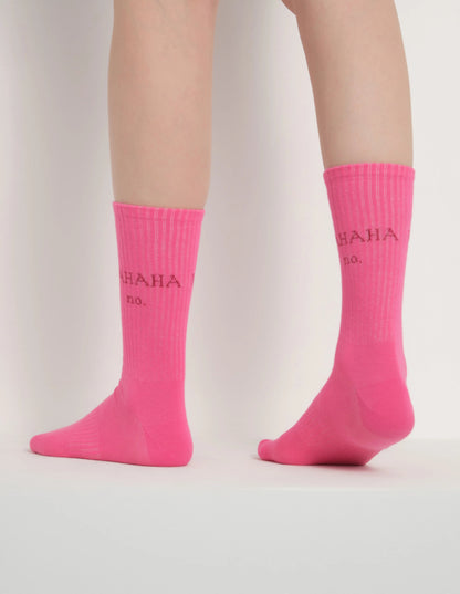 back view of pink hahaha no socks