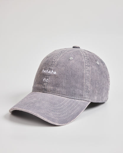 Gray cap with white text on a light gray background