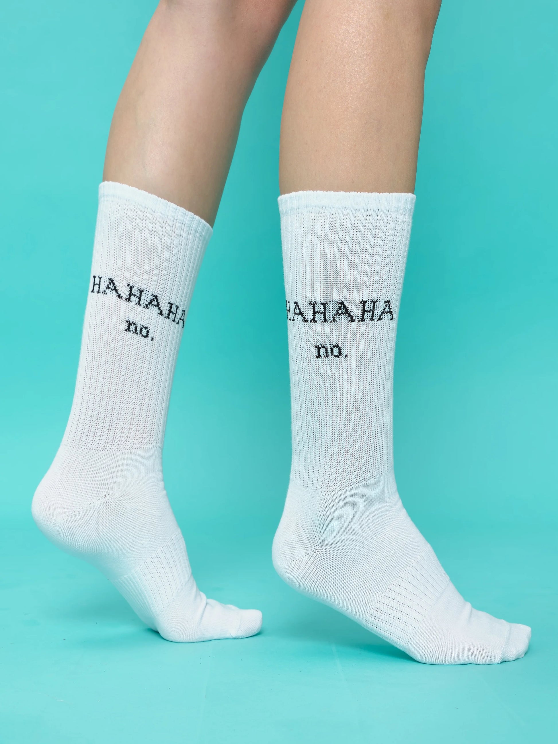 side view of hahaha no white socks