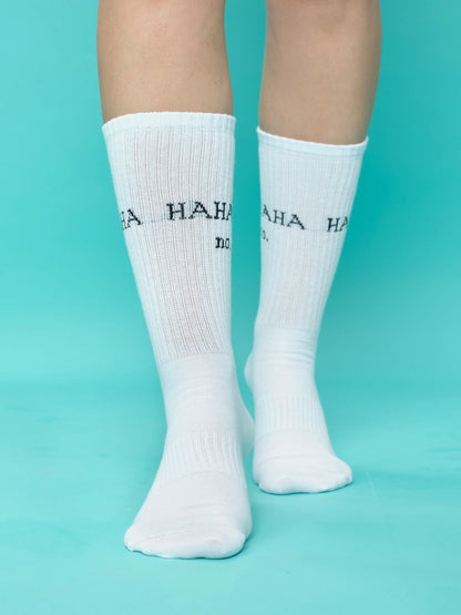 front view of hahaha no white socks