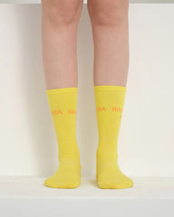 front view of yellow hahaha no socks
