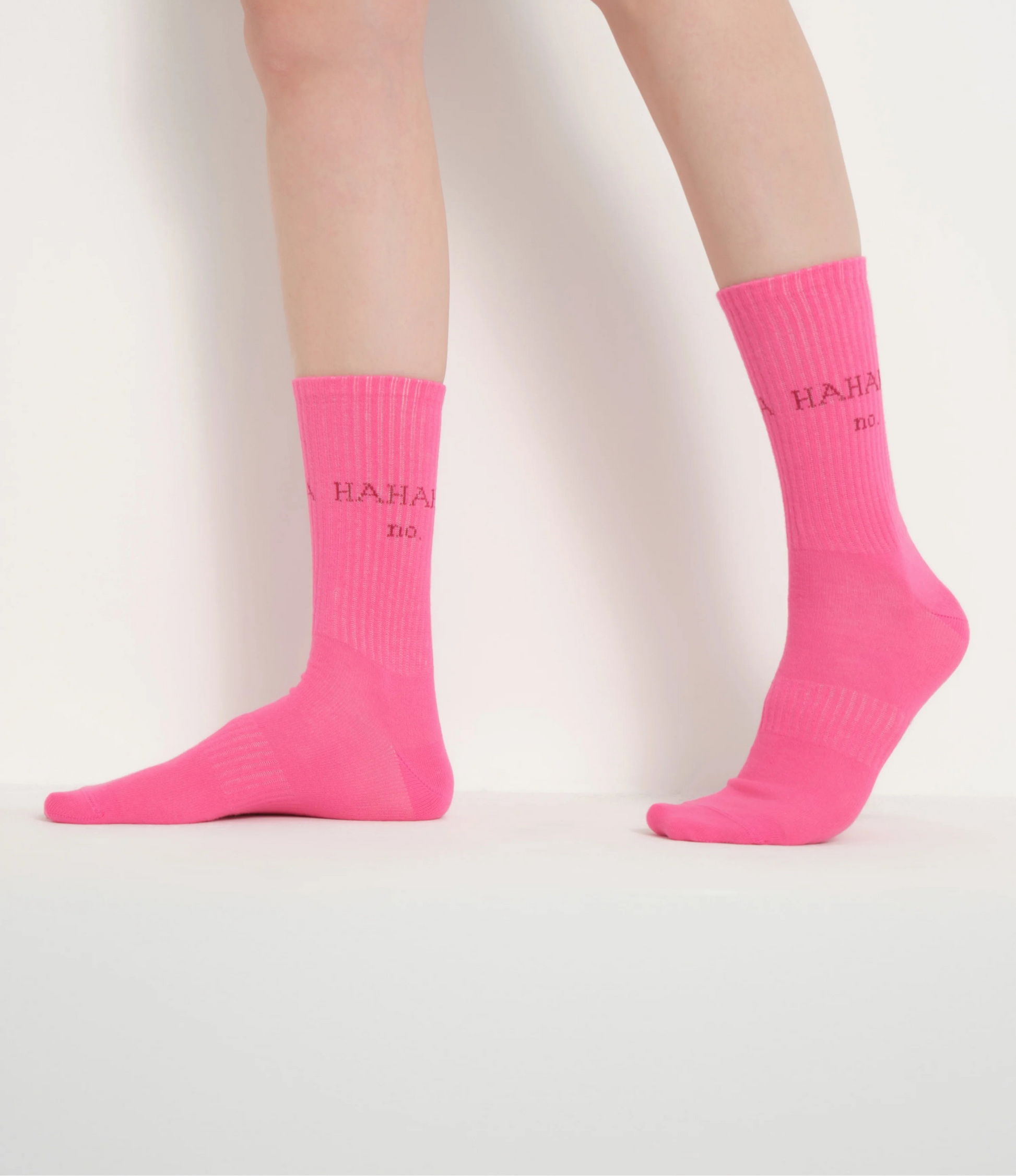 side view of pink hahaha no socks