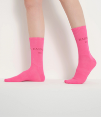 side view of pink hahaha no socks
