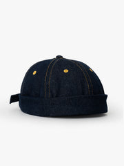 Side view of Hands Off Denim Docker Hat