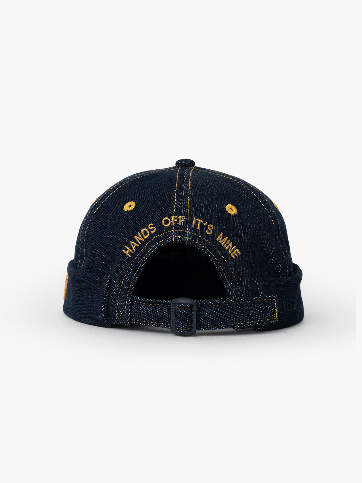 Back view of Hands Off Denim Docker Hat