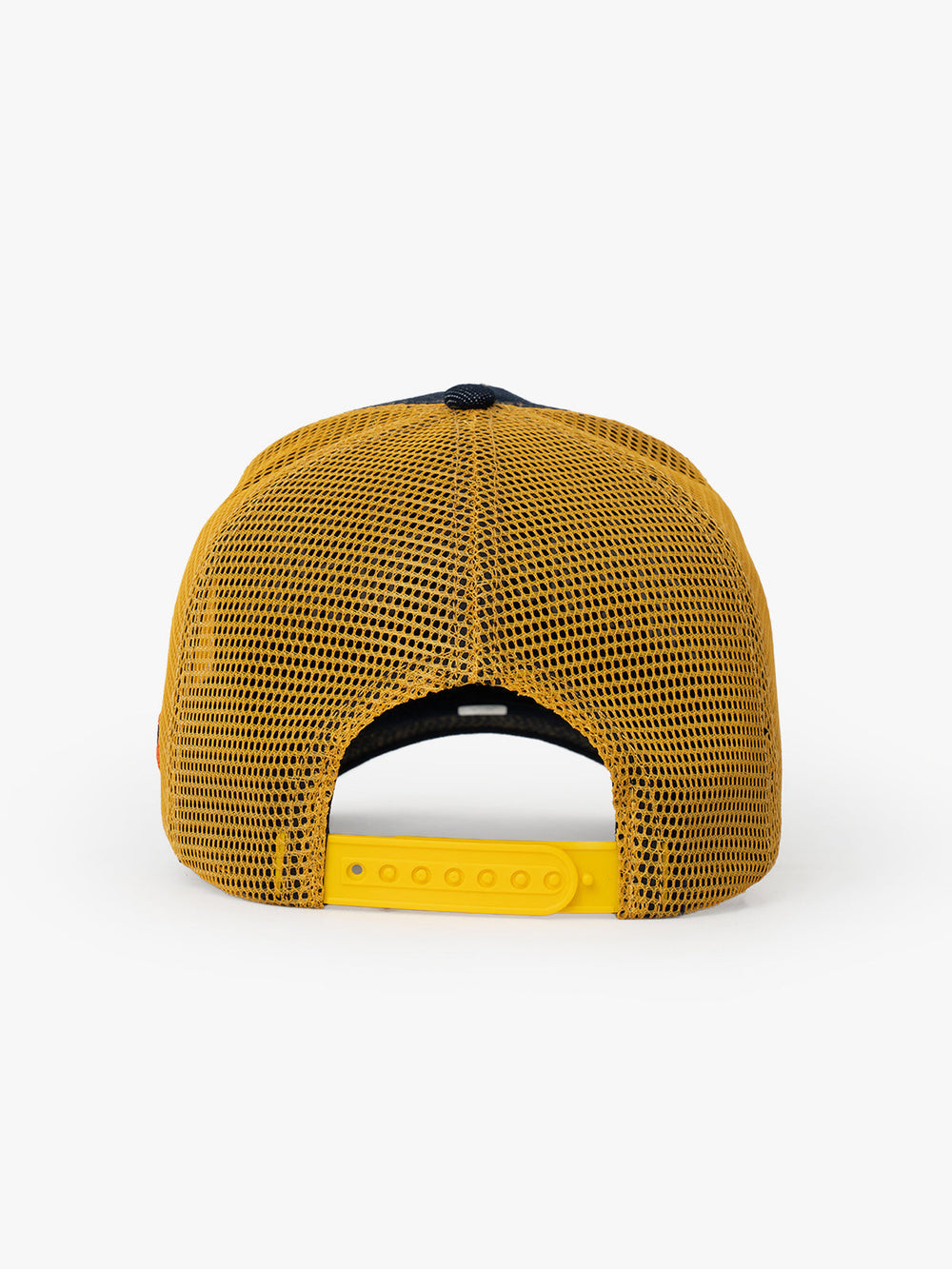 Back view of Hands Off Denim Trucker Hat