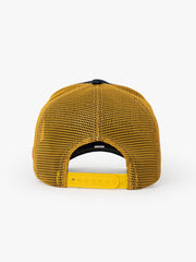 Back view of Hands Off Denim Trucker Hat