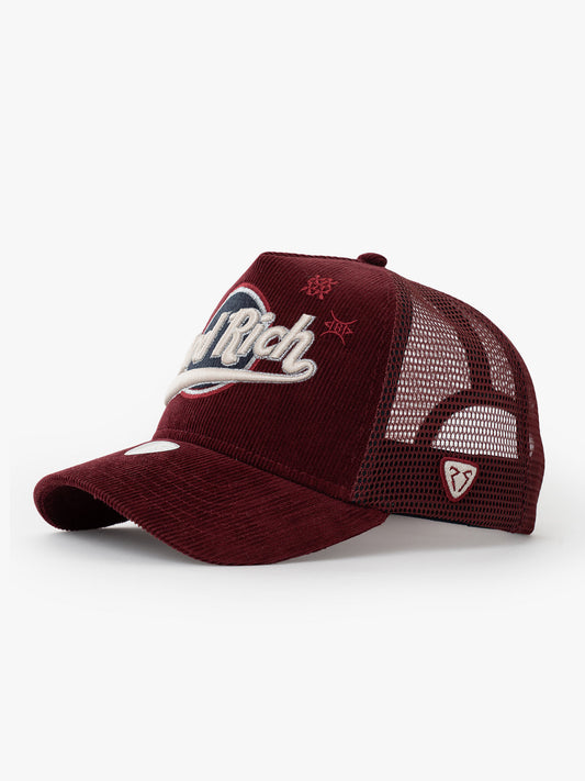 Side view of Hard Rich Burgundy Trucker Hat