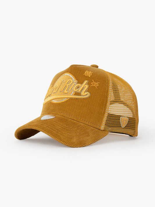Side view of Hard Rich Yellow Trucker Hat